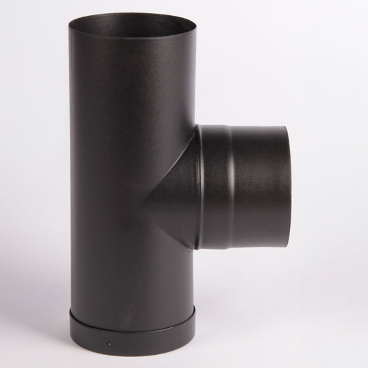 Black Vitreous Stove Pipe - 90 deg tee with tee cap - 130mm